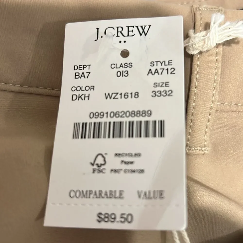 J. Crew Factory Slim-fit tech pant in Dark Khaki NWT